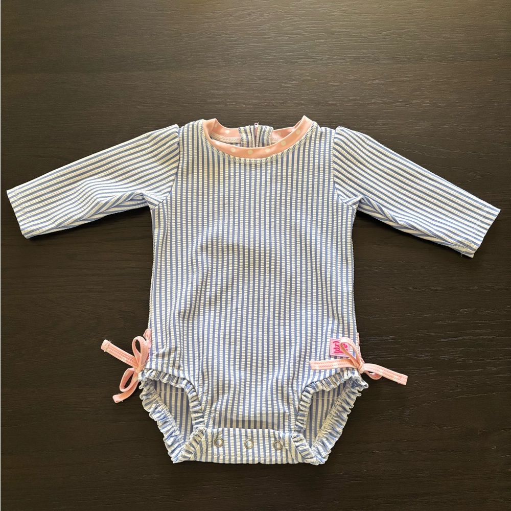 Ruffle Butts Blue and White Striped Baby Swim